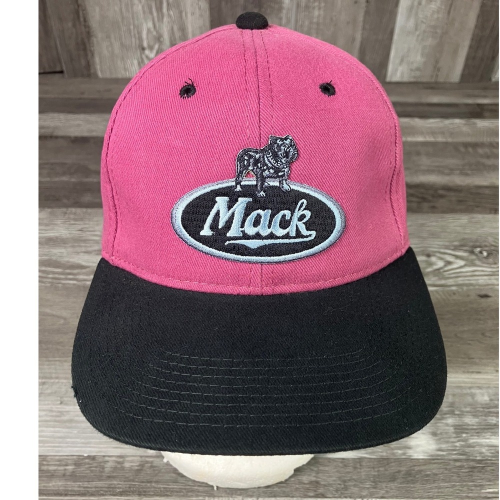 Mack Trucks Hat Pink Black Embroidered Bulldog Logo Adjustable Strapback Cap